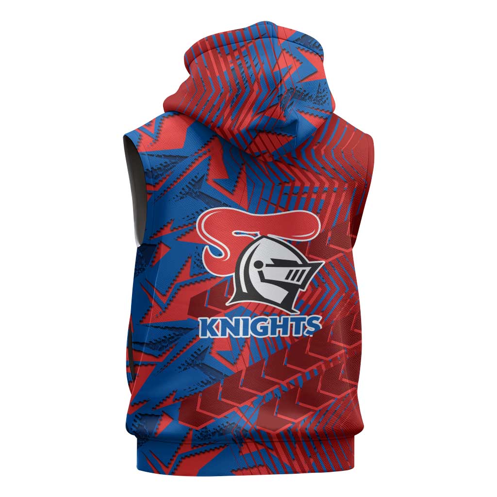 Newcastle Knights Rugby Sleeveless Hoodie Fierce Mascot Geometric Tribal Art