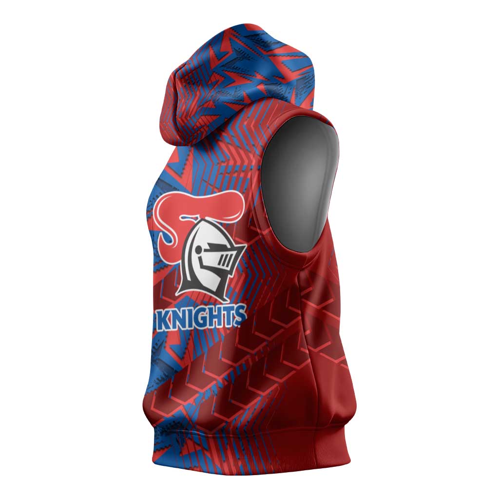 Newcastle Knights Rugby Sleeveless Hoodie Fierce Mascot Geometric Tribal Art