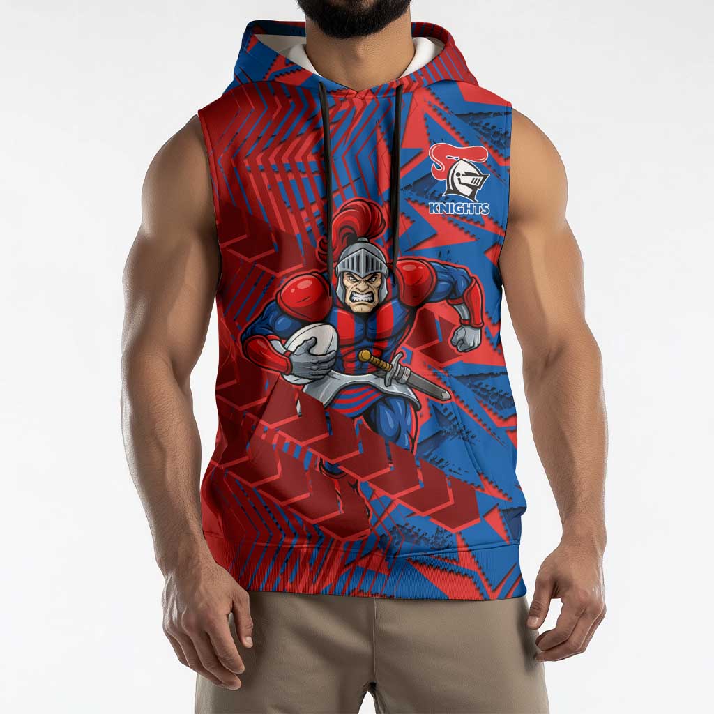 Newcastle Knights Rugby Sleeveless Hoodie Fierce Mascot Geometric Tribal Art