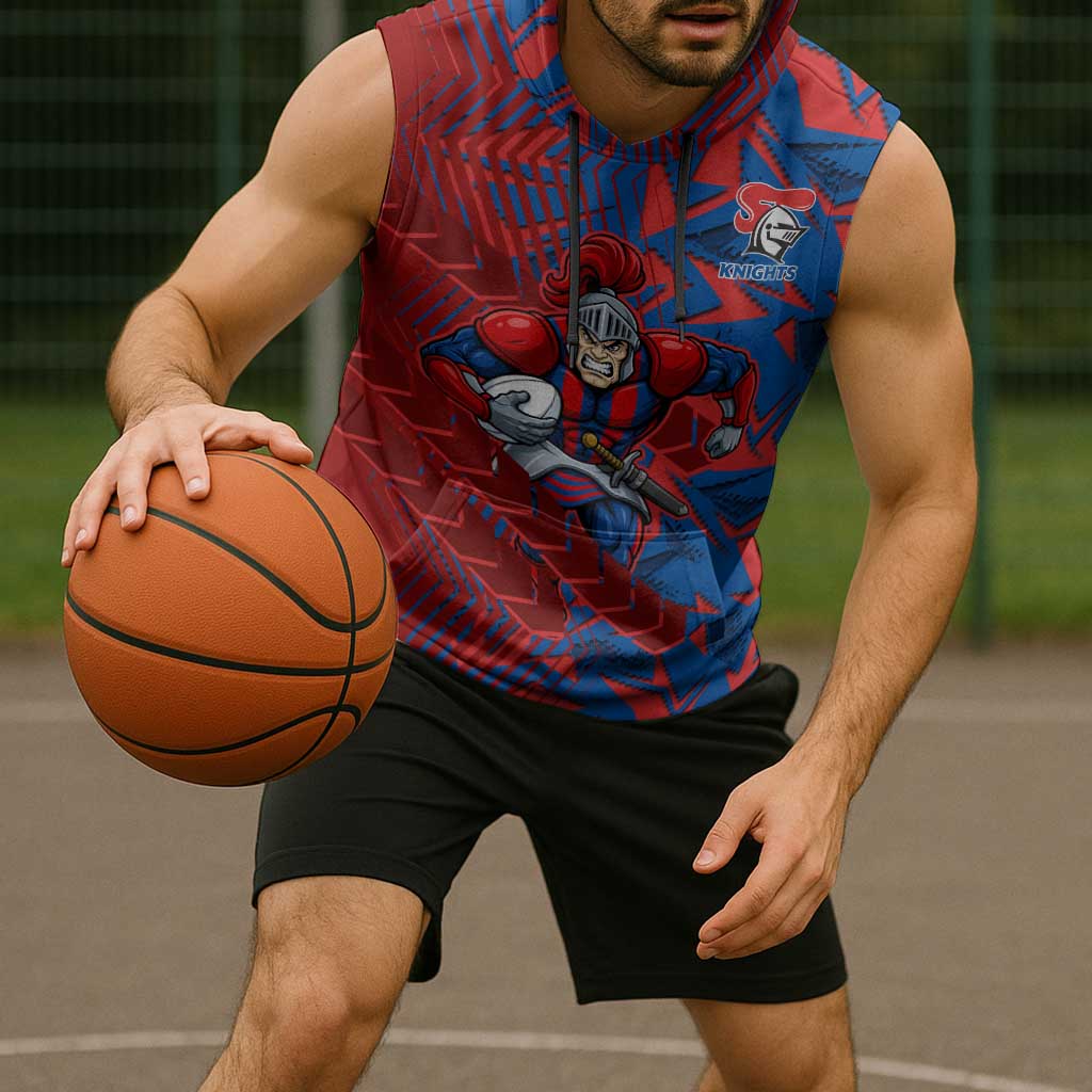 Newcastle Knights Rugby Sleeveless Hoodie Fierce Mascot Geometric Tribal Art