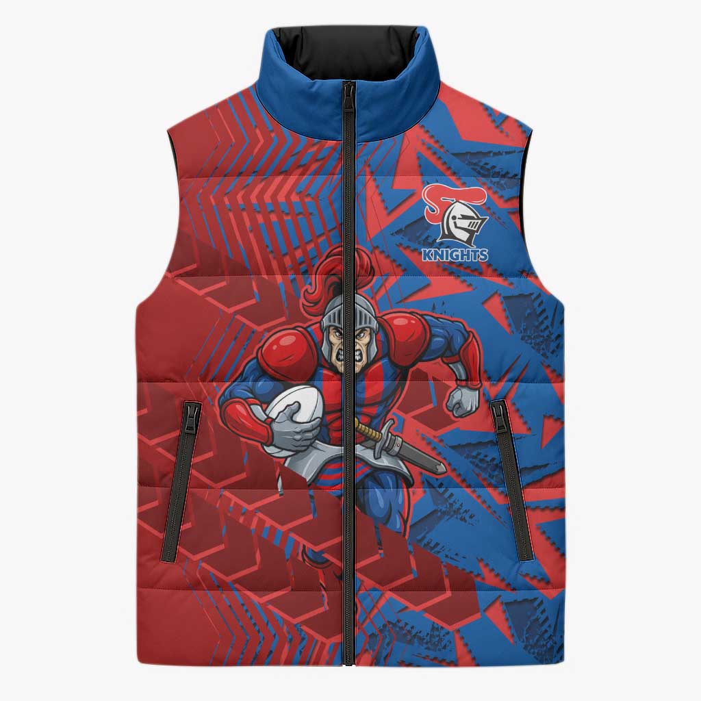 Newcastle Knights Rugby Sleeveless Puffer Jacket Fierce Mascot Geometric Tribal Art