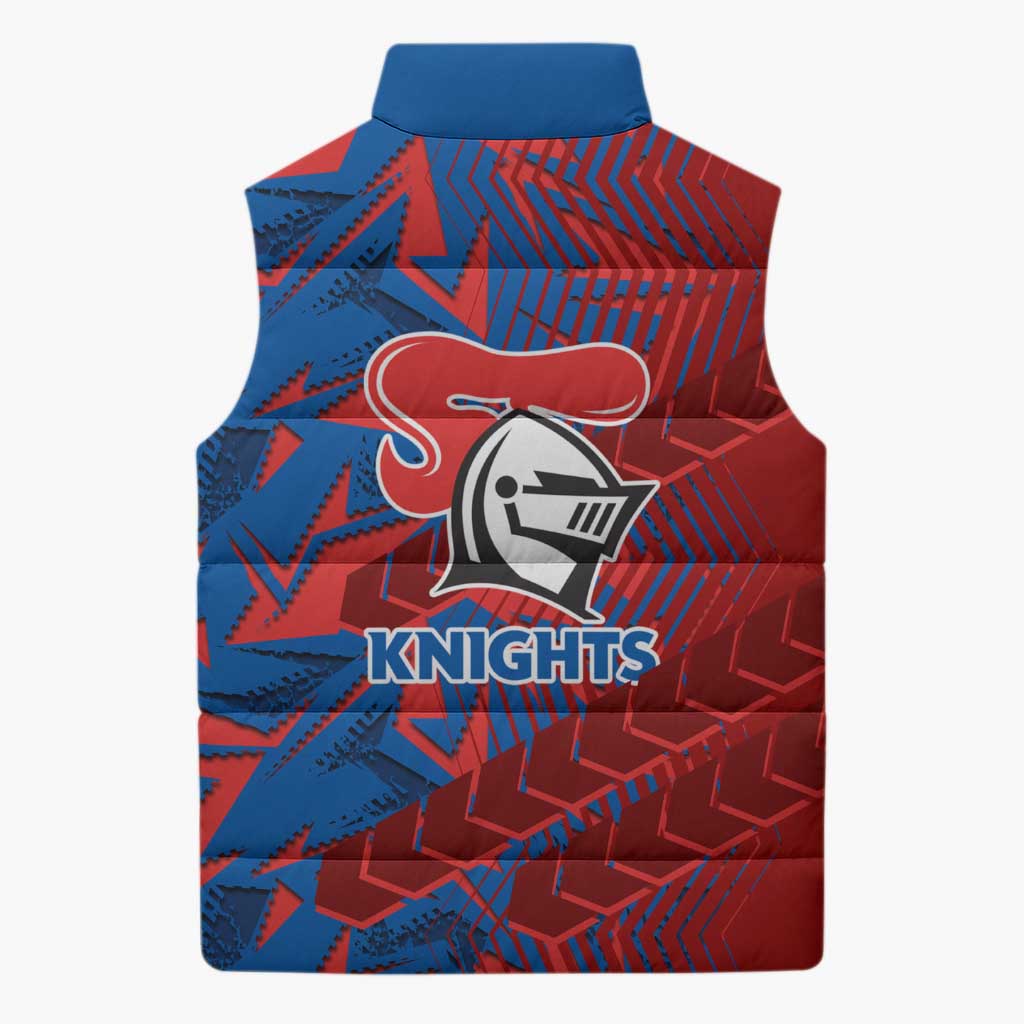 Newcastle Knights Rugby Sleeveless Puffer Jacket Fierce Mascot Geometric Tribal Art