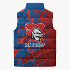 Newcastle Knights Rugby Sleeveless Puffer Jacket Fierce Mascot Geometric Tribal Art