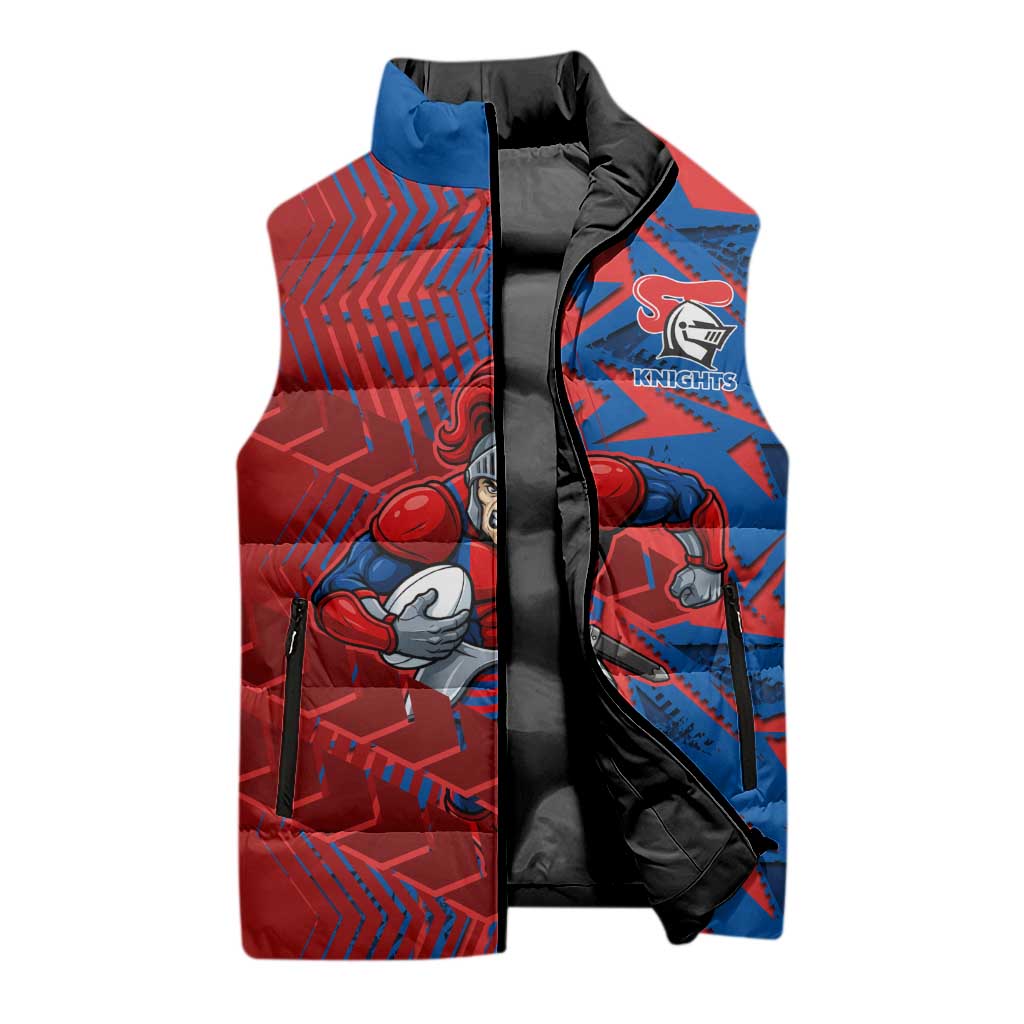 Newcastle Knights Rugby Sleeveless Puffer Jacket Fierce Mascot Geometric Tribal Art
