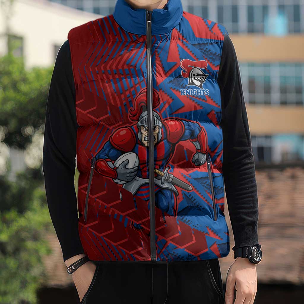 Newcastle Knights Rugby Sleeveless Puffer Jacket Fierce Mascot Geometric Tribal Art