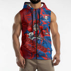 Newcastle Knights Rugby Sleeveless Zip Hoodie Fierce Mascot Geometric Tribal Art