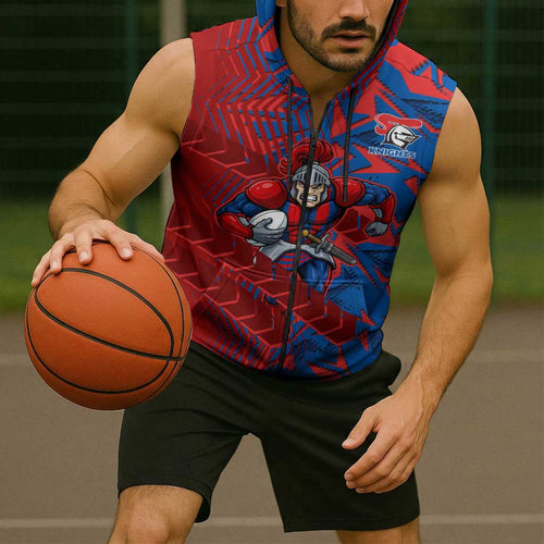 Newcastle Knights Rugby Sleeveless Zip Hoodie Fierce Mascot Geometric Tribal Art