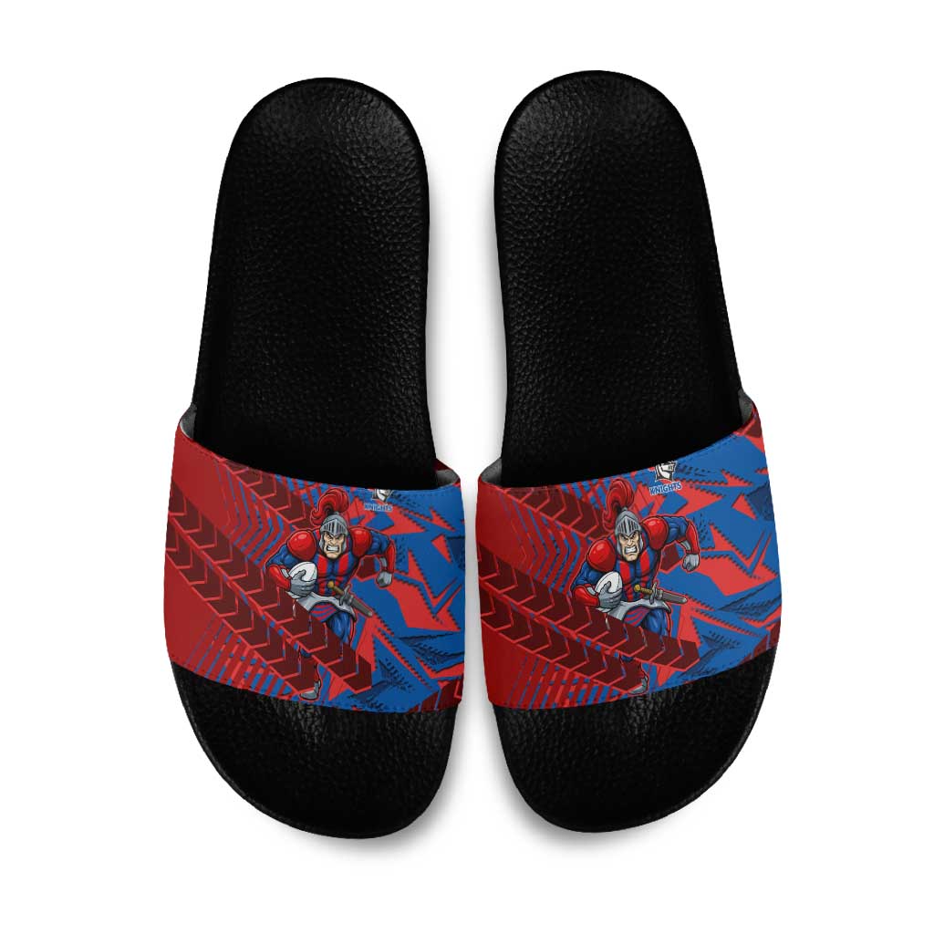 Newcastle Knights Rugby Slide Sandals Fierce Mascot Geometric Tribal Art