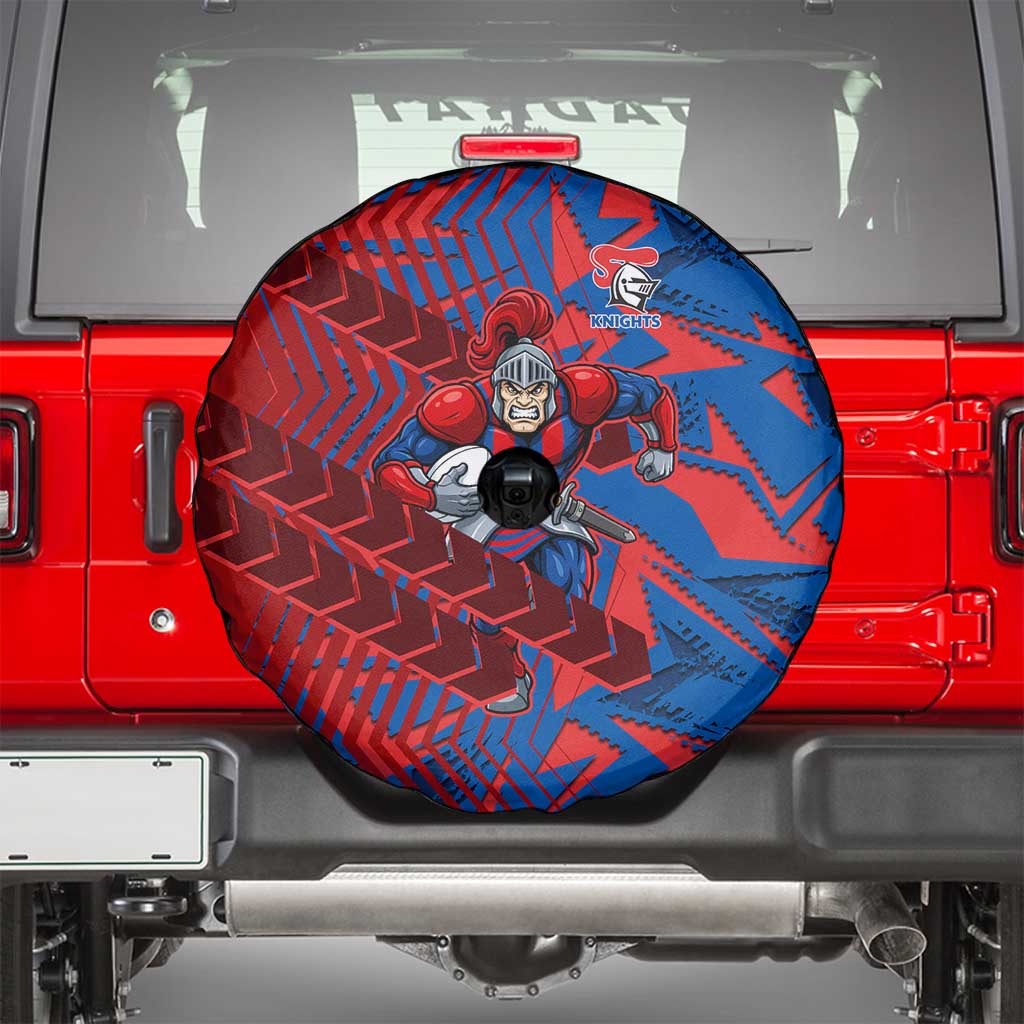 Newcastle Knights Rugby Spare Tire Cover Fierce Mascot Geometric Tribal Art