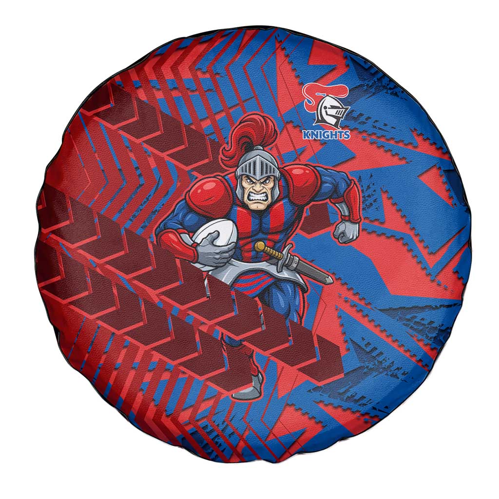 Newcastle Knights Rugby Spare Tire Cover Fierce Mascot Geometric Tribal Art