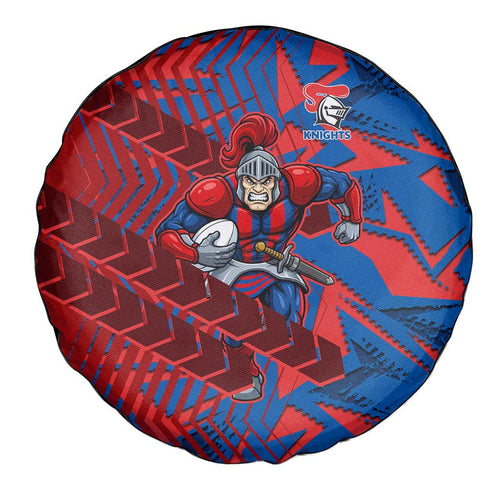 Newcastle Knights Rugby Spare Tire Cover Fierce Mascot Geometric Tribal Art