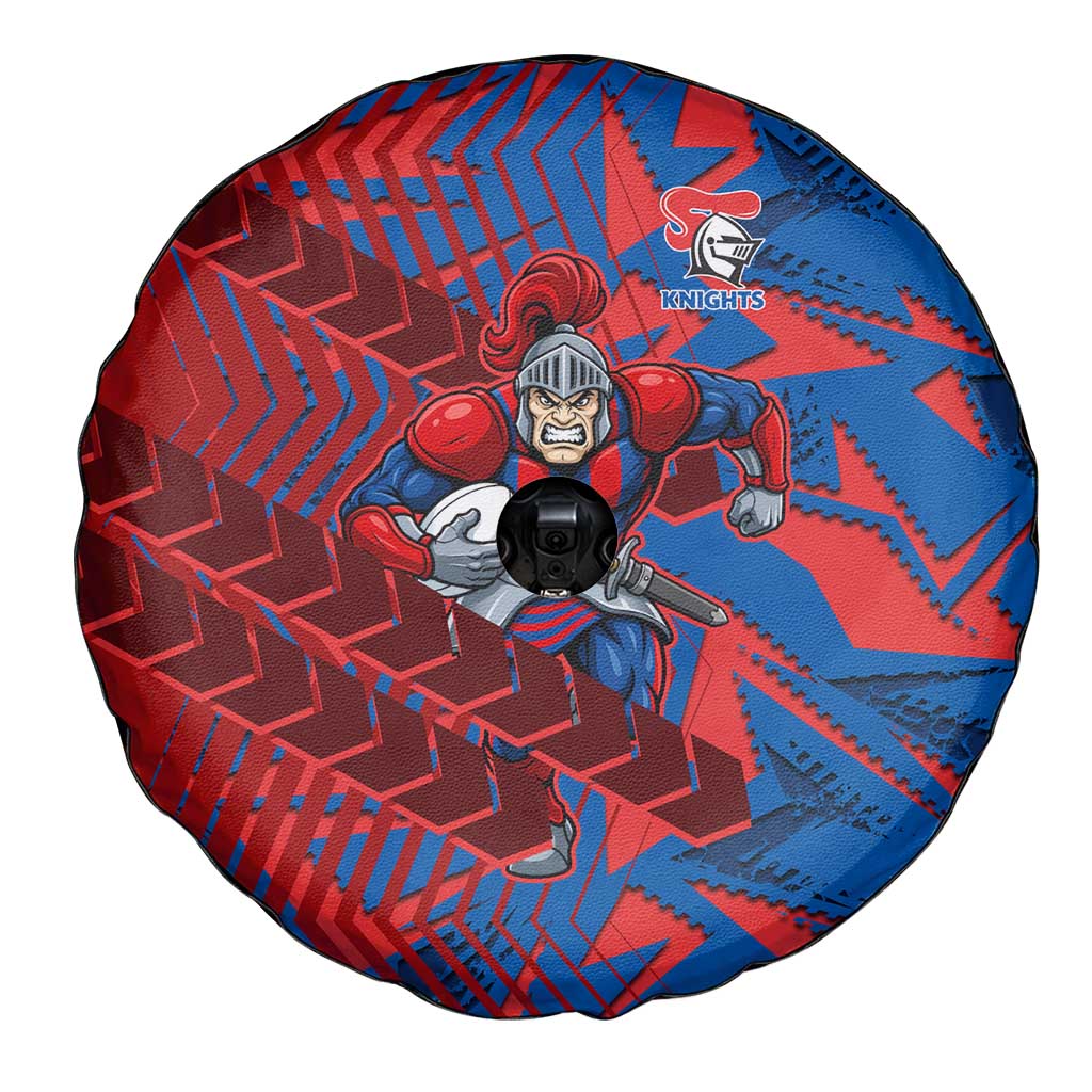 Newcastle Knights Rugby Spare Tire Cover Fierce Mascot Geometric Tribal Art