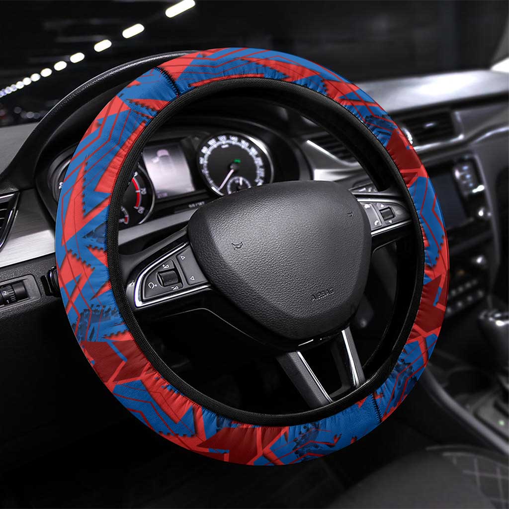 Newcastle Knights Rugby Steering Wheel Cover Fierce Mascot Geometric Tribal Art