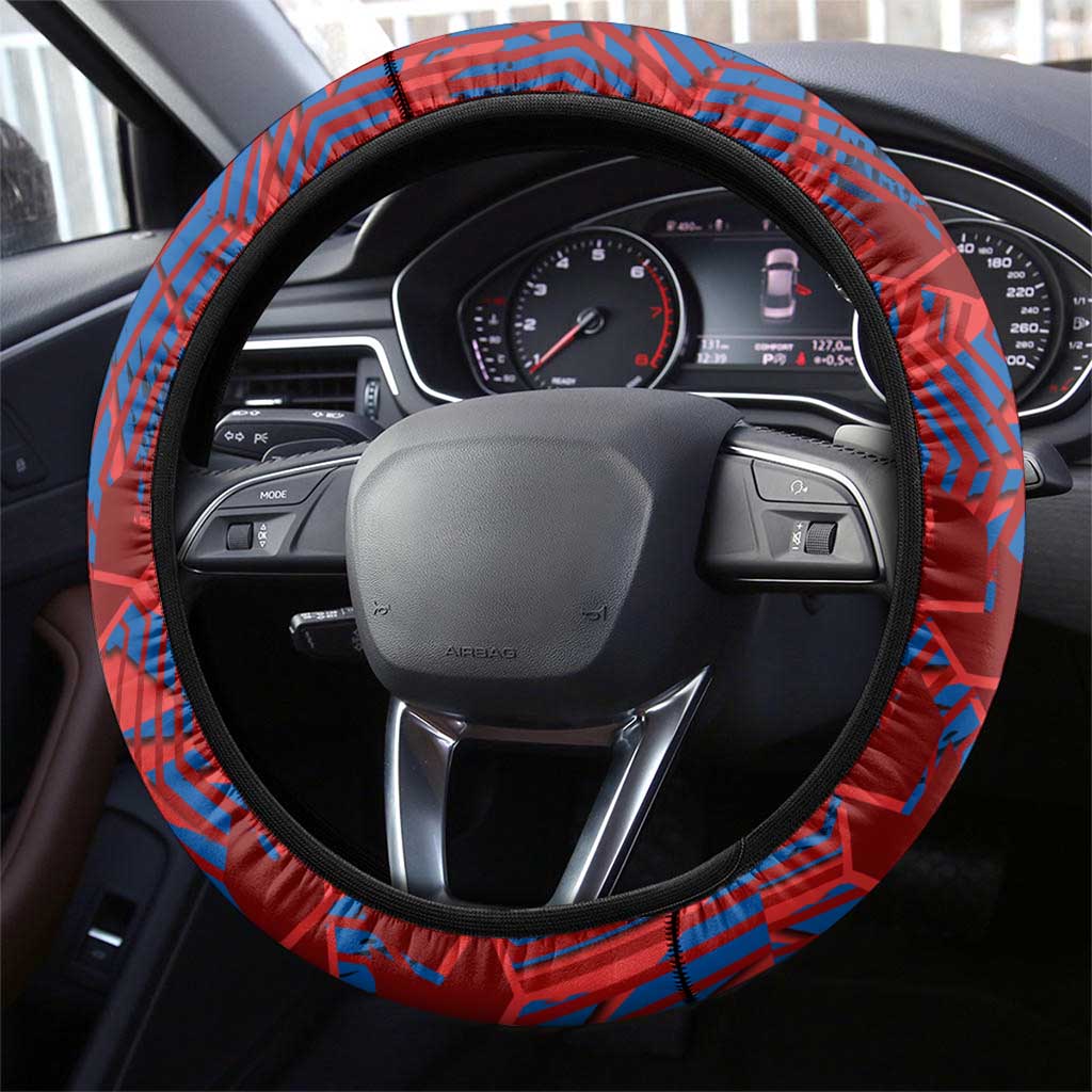 Newcastle Knights Rugby Steering Wheel Cover Fierce Mascot Geometric Tribal Art