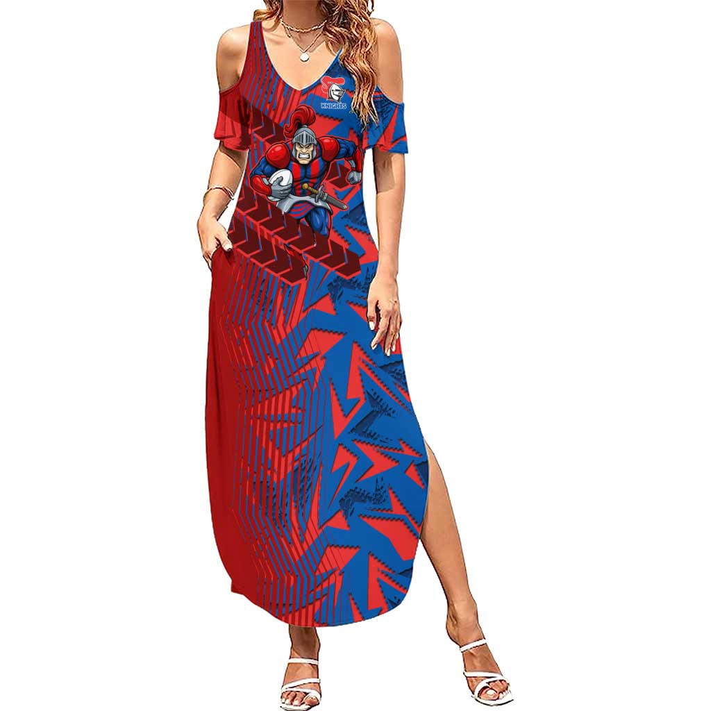 Newcastle Knights Rugby Summer Maxi Dress Fierce Mascot Geometric Tribal Art
