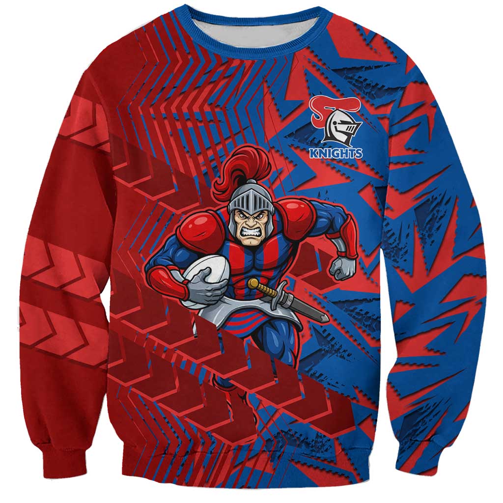 Newcastle Knights Rugby Sweatshirt Fierce Mascot Geometric Tribal Art