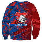 Newcastle Knights Rugby Sweatshirt Fierce Mascot Geometric Tribal Art