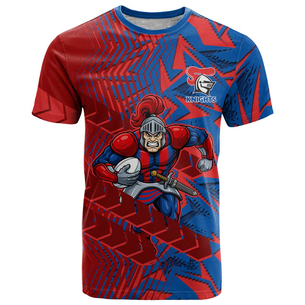 Newcastle Knights Rugby T Shirt Fierce Mascot Geometric Tribal Art