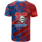Newcastle Knights Rugby T Shirt Fierce Mascot Geometric Tribal Art