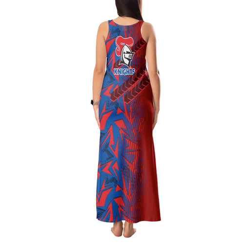 Newcastle Knights Rugby Tank Maxi Dress Fierce Mascot Geometric Tribal Art
