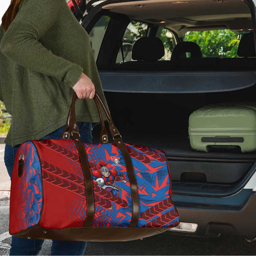Newcastle Knights Rugby Travel Bag Fierce Mascot Geometric Tribal Art