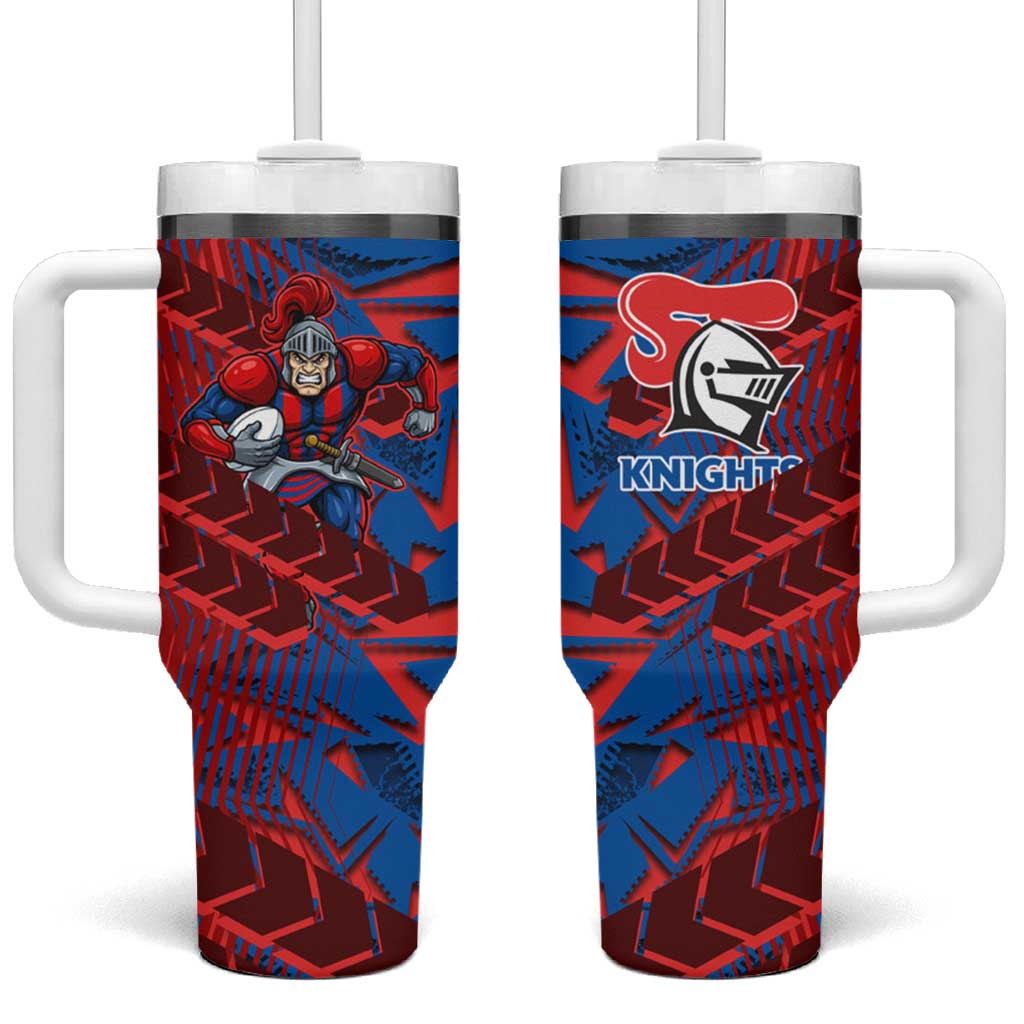 Newcastle Knights Rugby Tumbler With Handle Fierce Mascot Geometric Tribal Art
