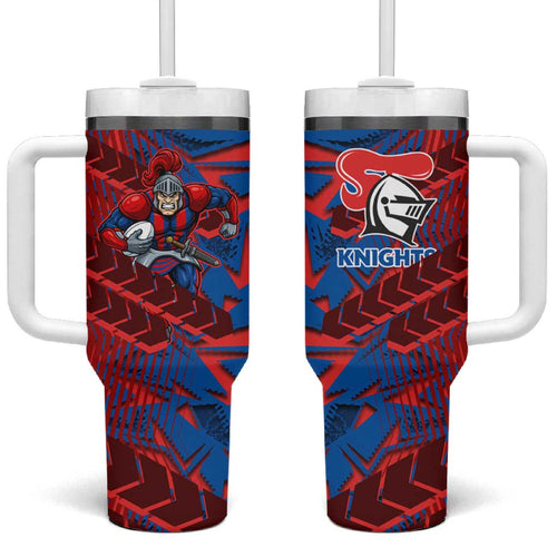 Newcastle Knights Rugby Tumbler With Handle Fierce Mascot Geometric Tribal Art