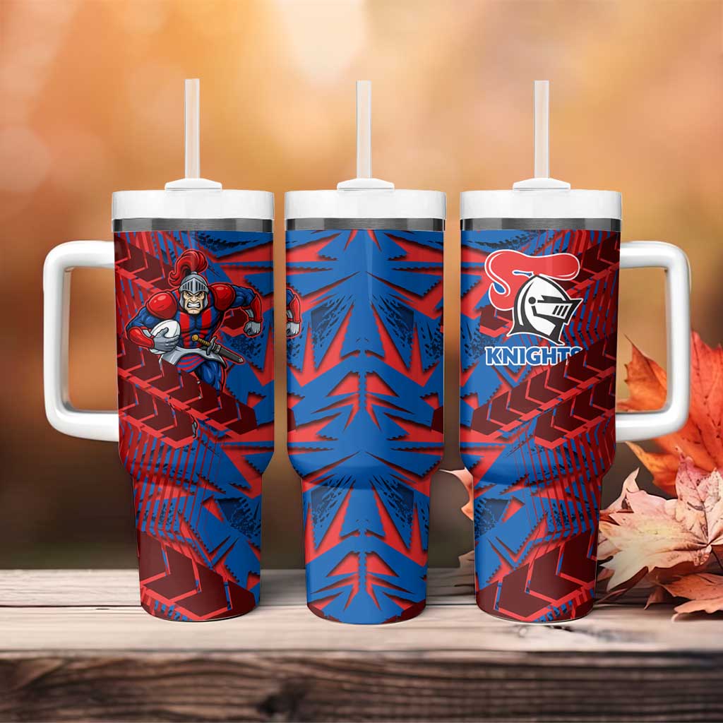 Newcastle Knights Rugby Tumbler With Handle Fierce Mascot Geometric Tribal Art