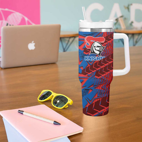 Newcastle Knights Rugby Tumbler With Handle Fierce Mascot Geometric Tribal Art