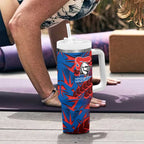 Newcastle Knights Rugby Tumbler With Handle Fierce Mascot Geometric Tribal Art
