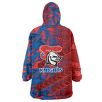 Newcastle Knights Rugby Wearable Blanket Hoodie Fierce Mascot Geometric Tribal Art