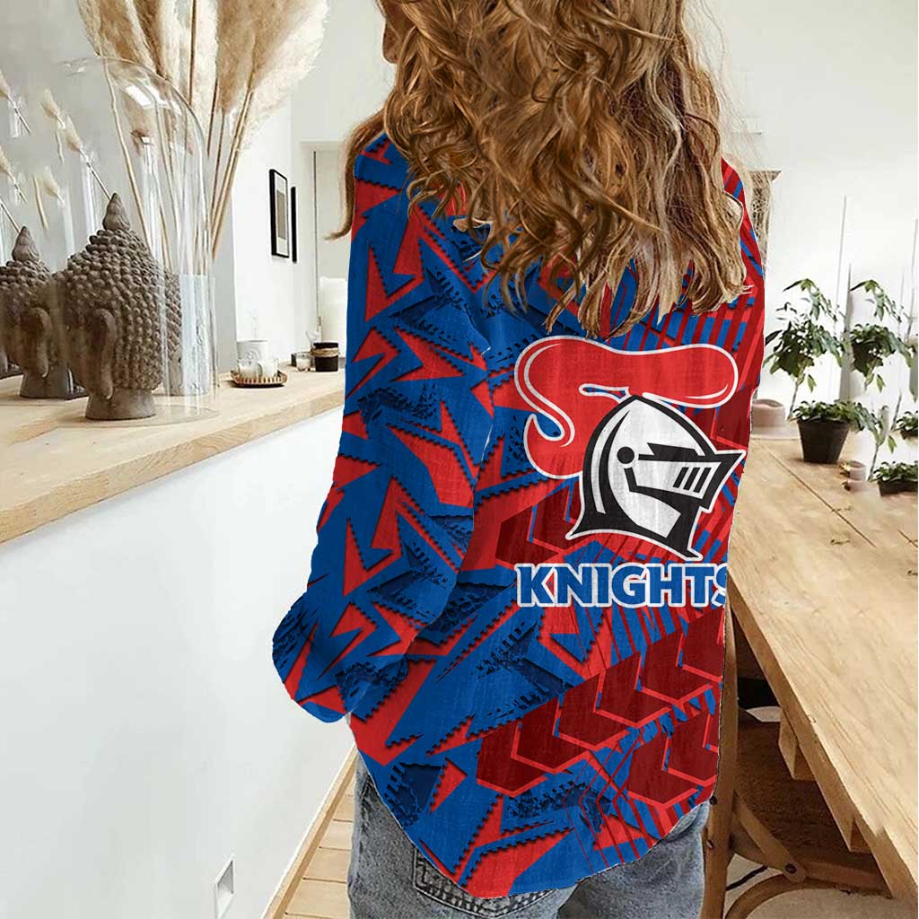 Newcastle Knights Rugby Women Casual Shirt Fierce Mascot Geometric Tribal Art