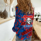 Newcastle Knights Rugby Women Casual Shirt Fierce Mascot Geometric Tribal Art