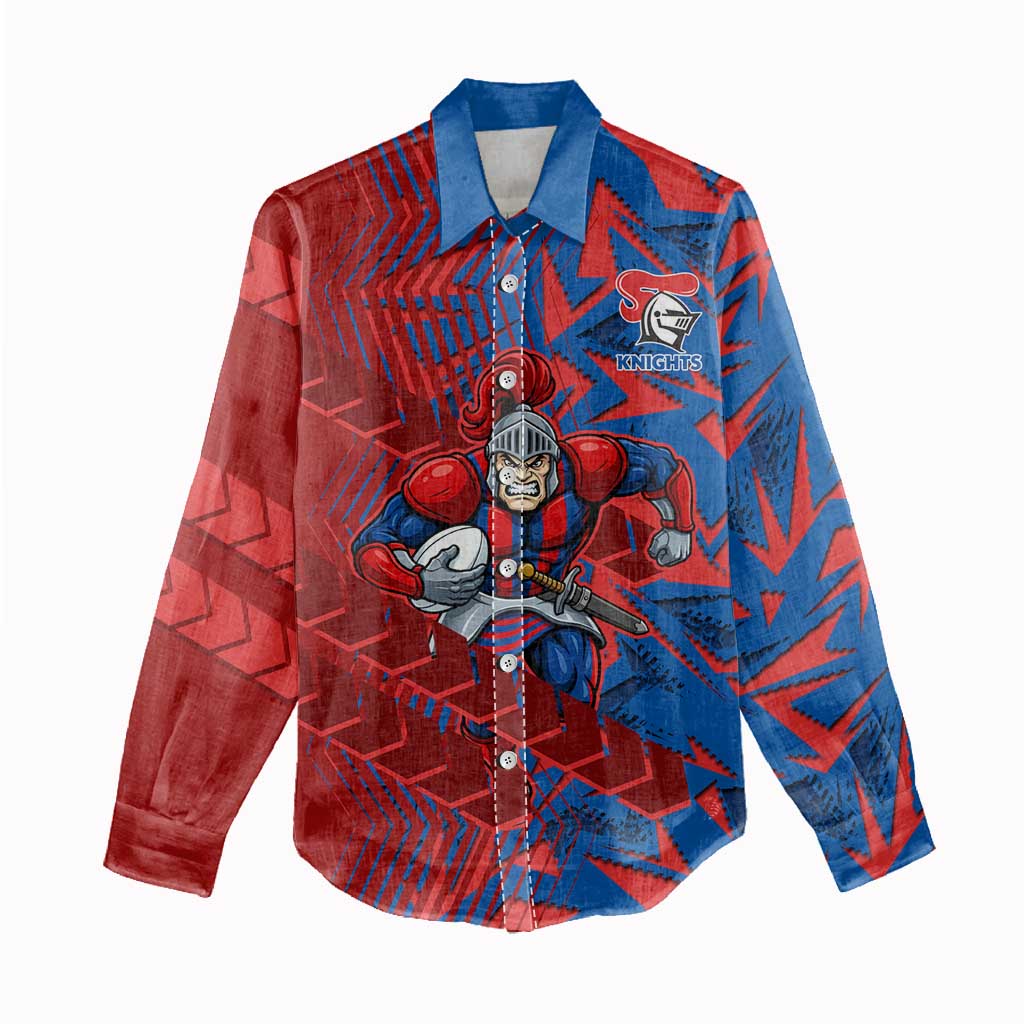 Newcastle Knights Rugby Women Casual Shirt Fierce Mascot Geometric Tribal Art