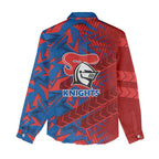 Newcastle Knights Rugby Women Casual Shirt Fierce Mascot Geometric Tribal Art