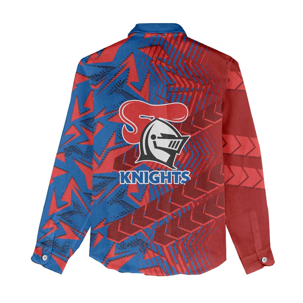 Newcastle Knights Rugby Women Casual Shirt Fierce Mascot Geometric Tribal Art