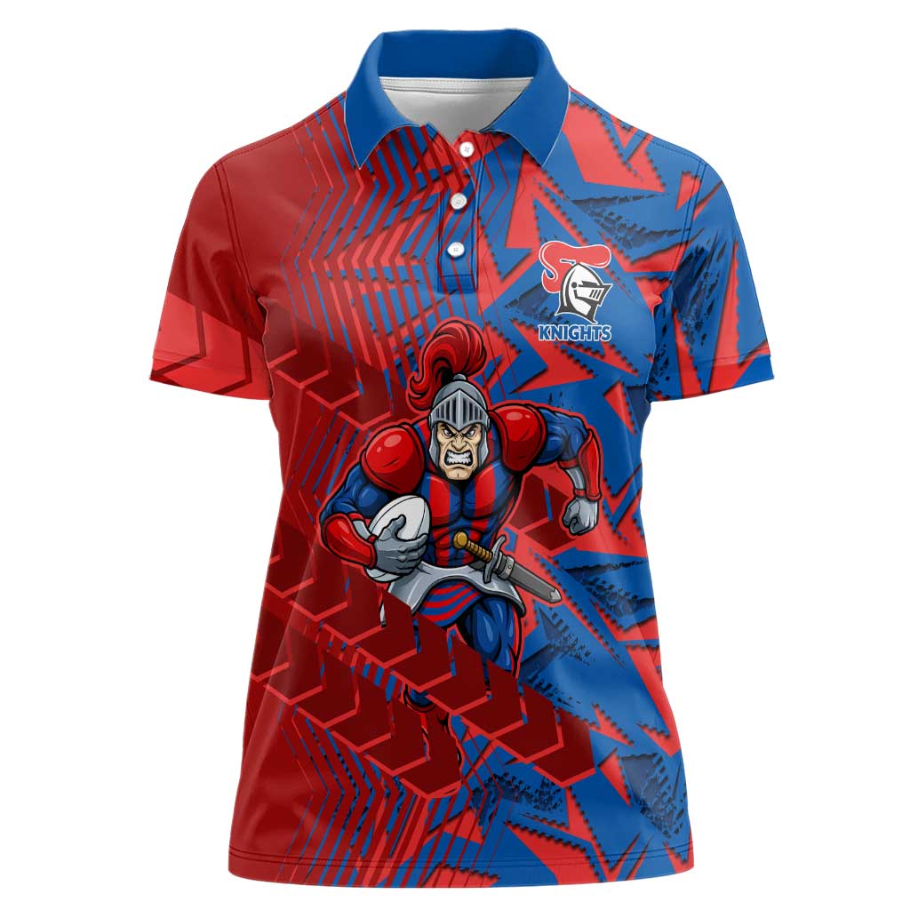 Newcastle Knights Rugby Women Polo Shirt Fierce Mascot Geometric Tribal Art