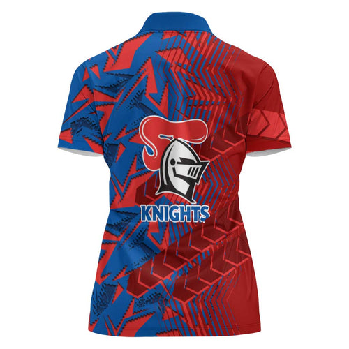 Newcastle Knights Rugby Women Polo Shirt Fierce Mascot Geometric Tribal Art