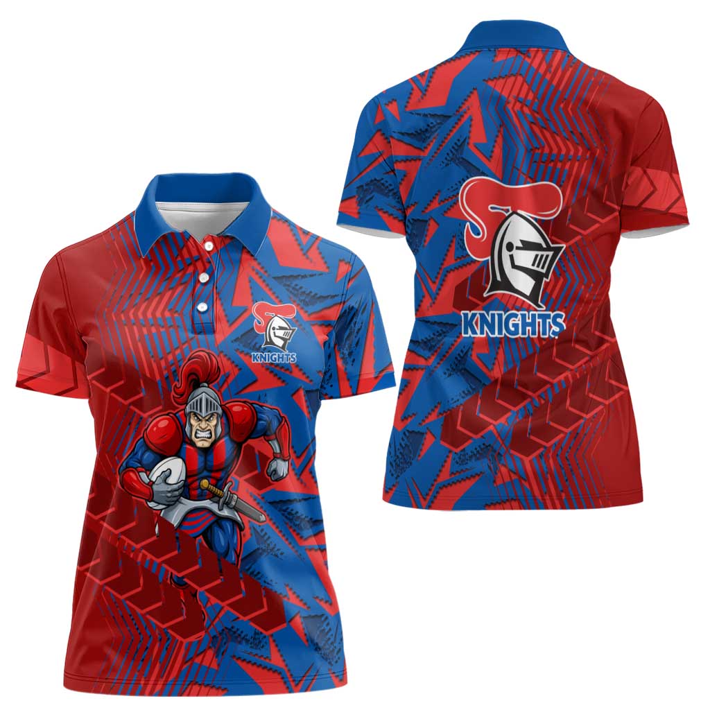 Newcastle Knights Rugby Women Polo Shirt Fierce Mascot Geometric Tribal Art