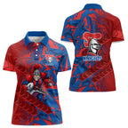 Newcastle Knights Rugby Women Polo Shirt Fierce Mascot Geometric Tribal Art