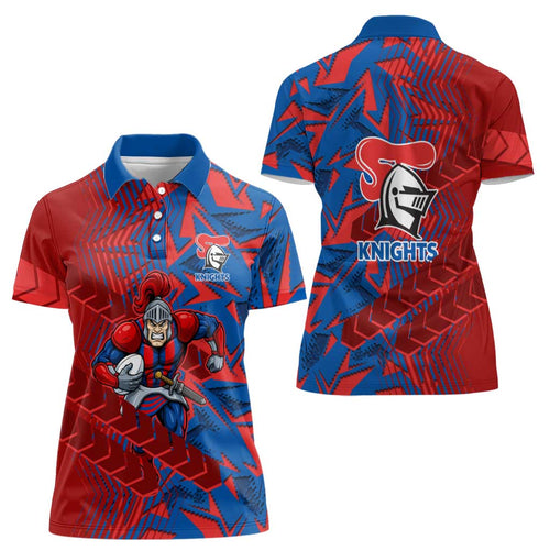 Newcastle Knights Rugby Women Polo Shirt Fierce Mascot Geometric Tribal Art