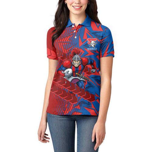 Newcastle Knights Rugby Women Polo Shirt Fierce Mascot Geometric Tribal Art