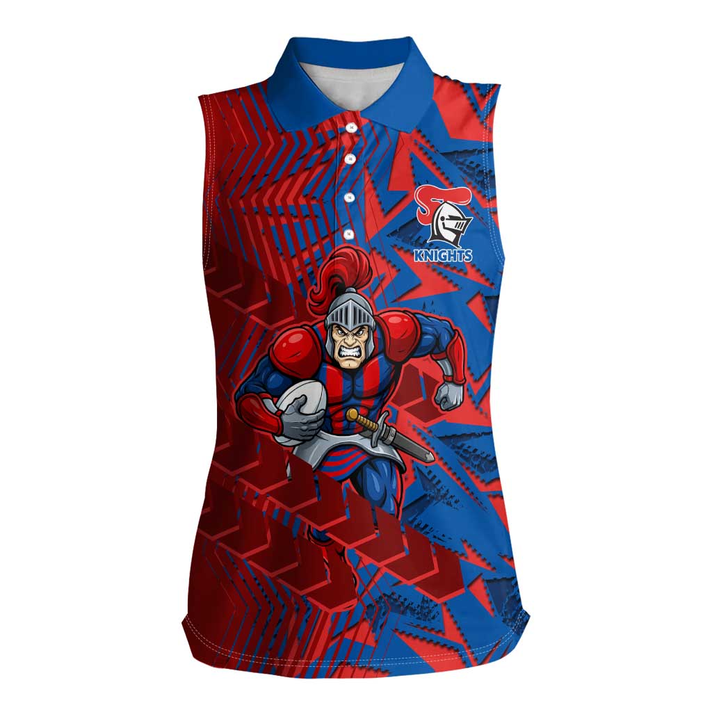 Newcastle Knights Rugby Women Sleeveless Polo Shirt Fierce Mascot Geometric Tribal Art