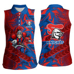 Newcastle Knights Rugby Women Sleeveless Polo Shirt Fierce Mascot Geometric Tribal Art
