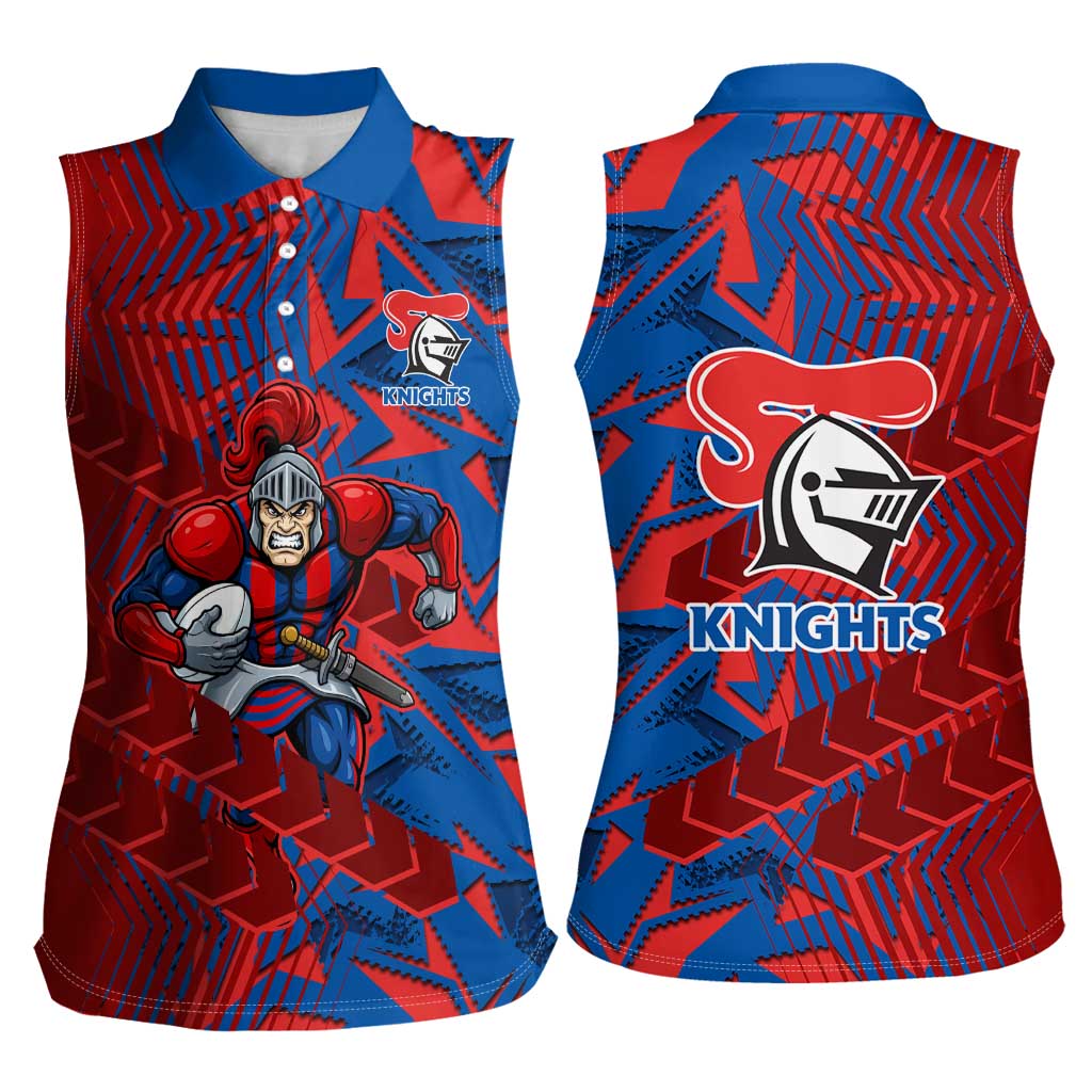 Newcastle Knights Rugby Women Sleeveless Polo Shirt Fierce Mascot Geometric Tribal Art