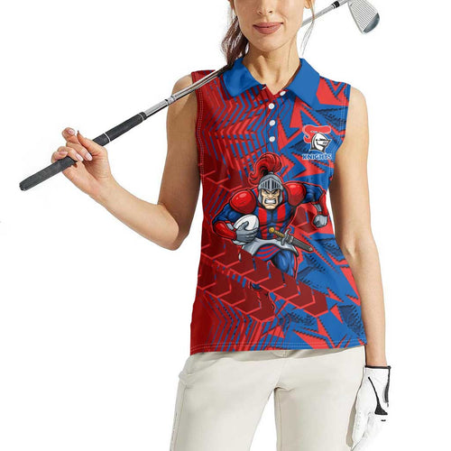 Newcastle Knights Rugby Women Sleeveless Polo Shirt Fierce Mascot Geometric Tribal Art