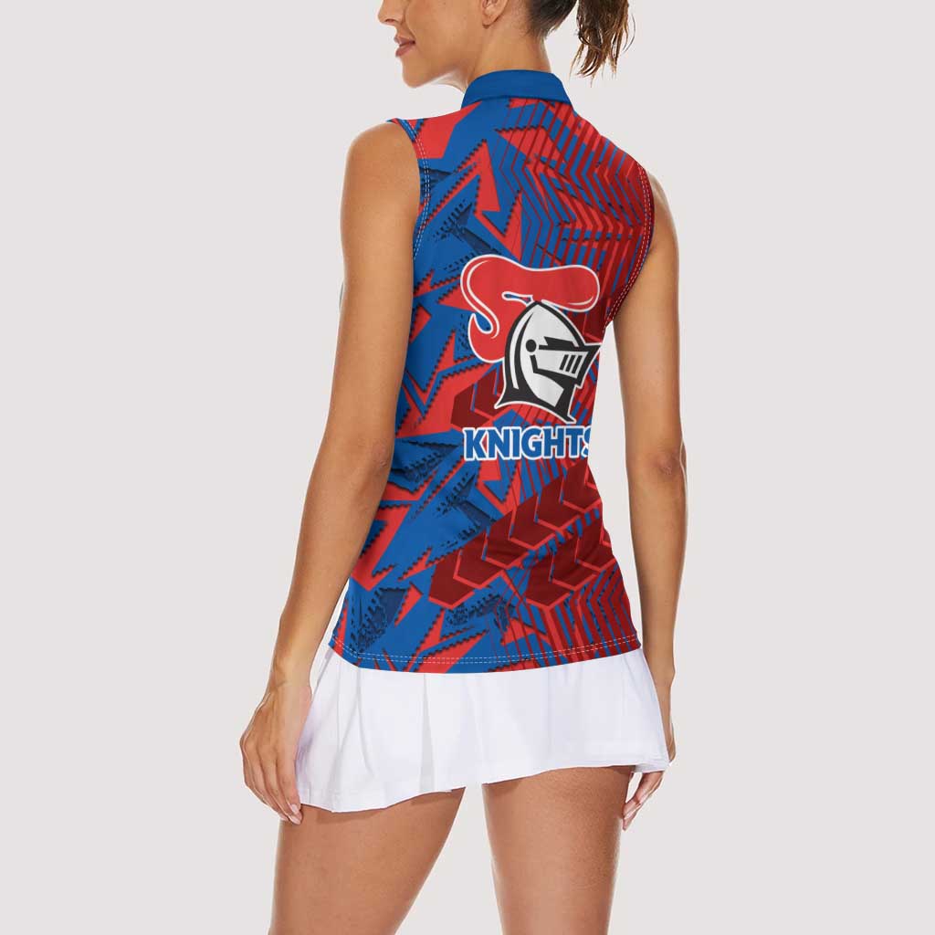 Newcastle Knights Rugby Women Sleeveless Polo Shirt Fierce Mascot Geometric Tribal Art