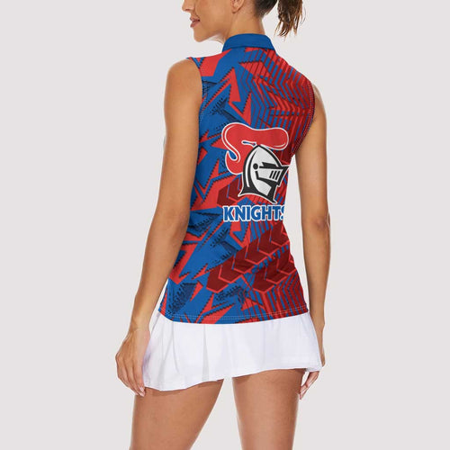 Newcastle Knights Rugby Women Sleeveless Polo Shirt Fierce Mascot Geometric Tribal Art