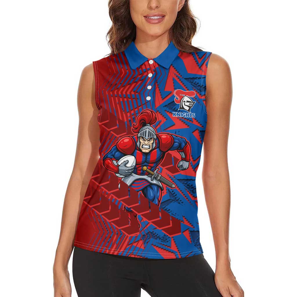 Newcastle Knights Rugby Women Sleeveless Polo Shirt Fierce Mascot Geometric Tribal Art