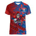 Newcastle Knights Rugby Women V-Neck T-Shirt Fierce Mascot Geometric Tribal Art